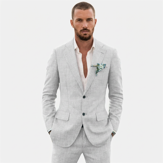 Traje de Lino de Dos Piezas para Hombre Slim Fit Blazer y Pantalones Conjunto Formal para Bodas