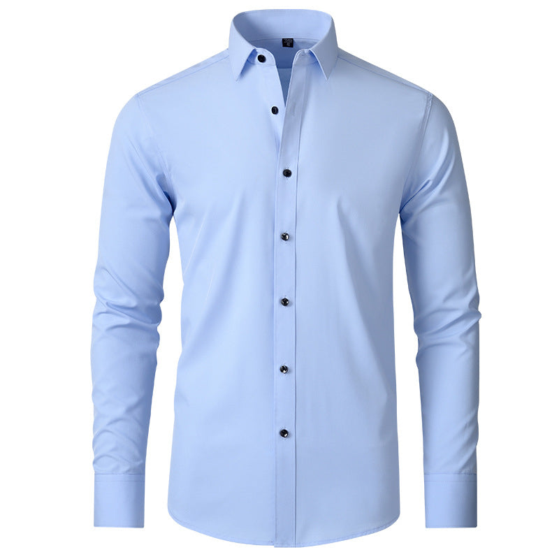 Camisa de vestir elástica para hombre de manga larga sin plancha corte regular